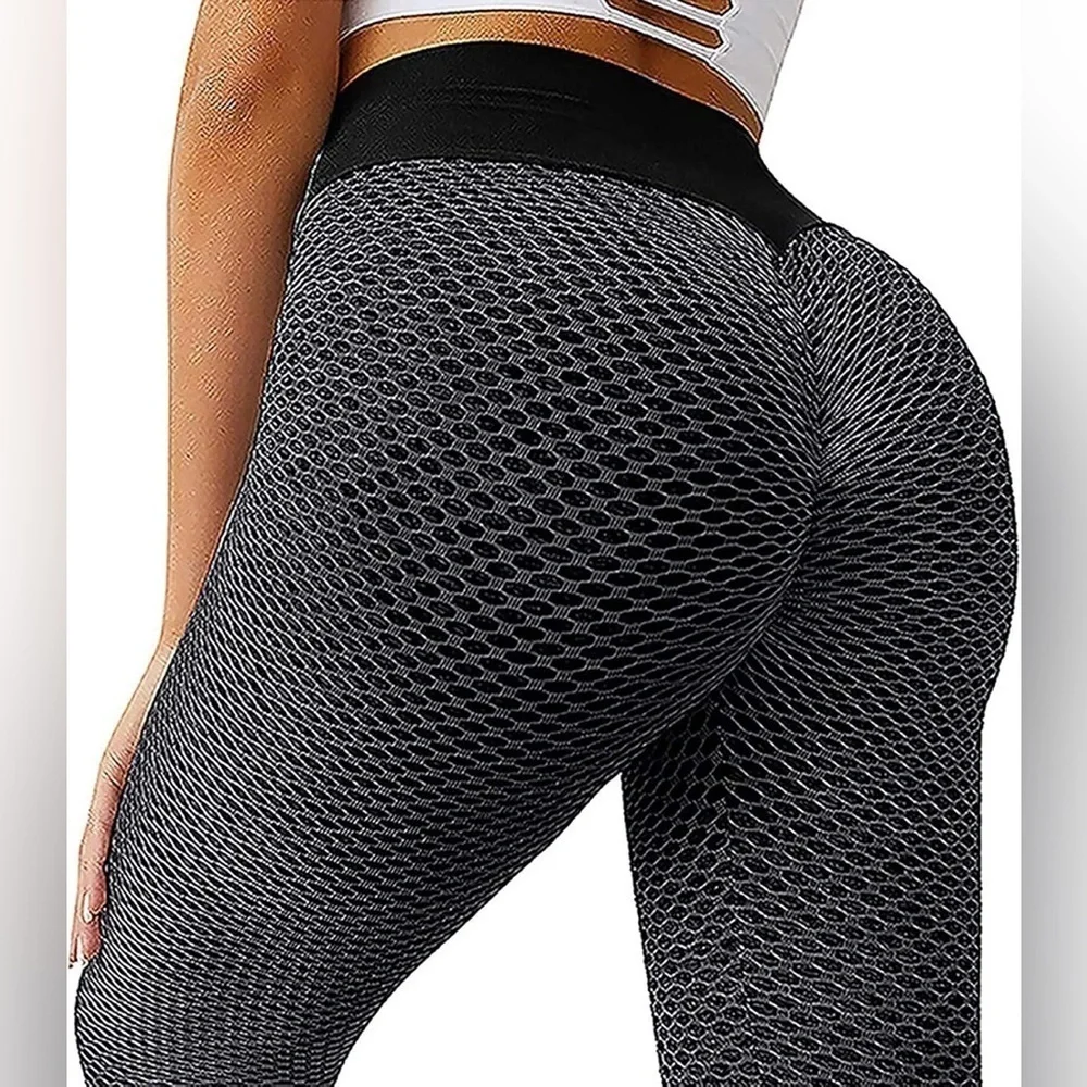 RJINS Scrunch Butt High Waist Textured Leggings – Black/Grey, Size L